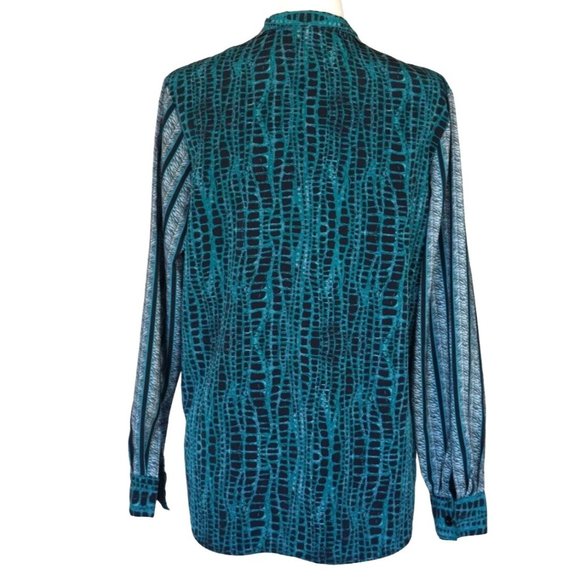 Koos of Course Top Womens Size S Wearable Art Button Up Blouse Teal Black Gray L - Picture 8 of 13